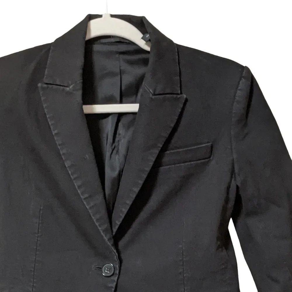 Theory denim like stretch lightly distressed one-button lined blazer size 4